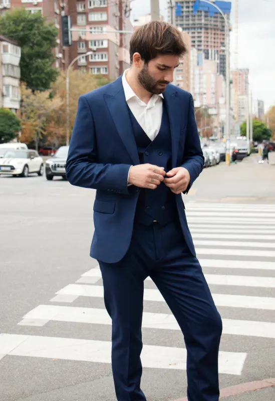 Formal Men's Suits Slim Fit 3 Pieces Peak Lapel Tuxedos (Blazer+Vest+ Pant) sold by Mens Event Wear