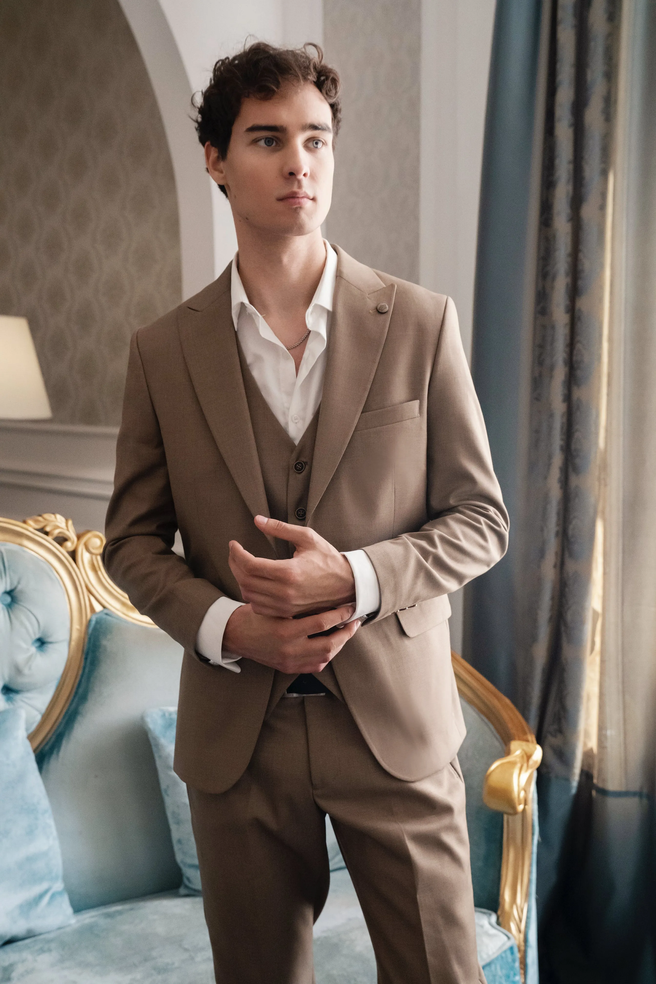 Fashion Men's 3 Pieces Flat Peak Lapel Tuxedos For Party (Blazer+vest+Pants) sold by Mens Event Wear product image thumbnail 3