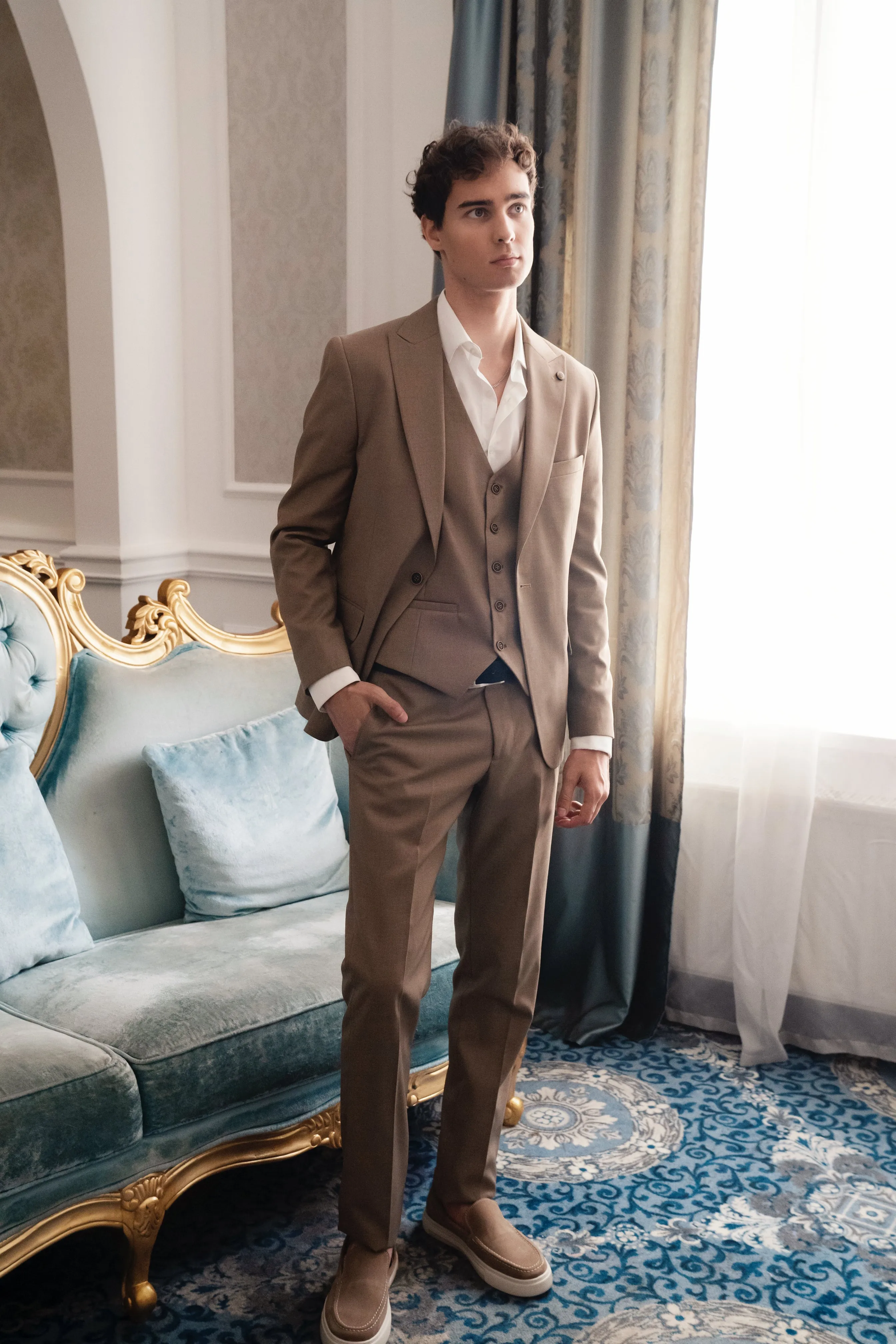 Fashion Men's 3 Pieces Flat Peak Lapel Tuxedos For Party (Blazer+vest+Pants) sold by Mens Event Wear product image thumbnail 2