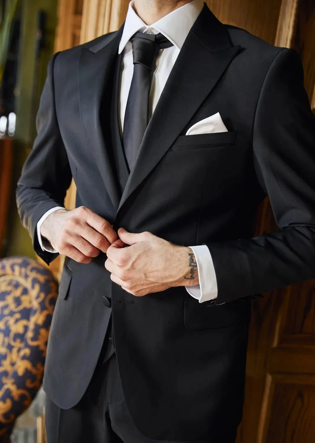 Fashion Men's 3 Pieces Flat Peak Lapel Tuxedos For Party (Blazer+vest+Pants) sold by Mens Event Wear product image thumbnail 4