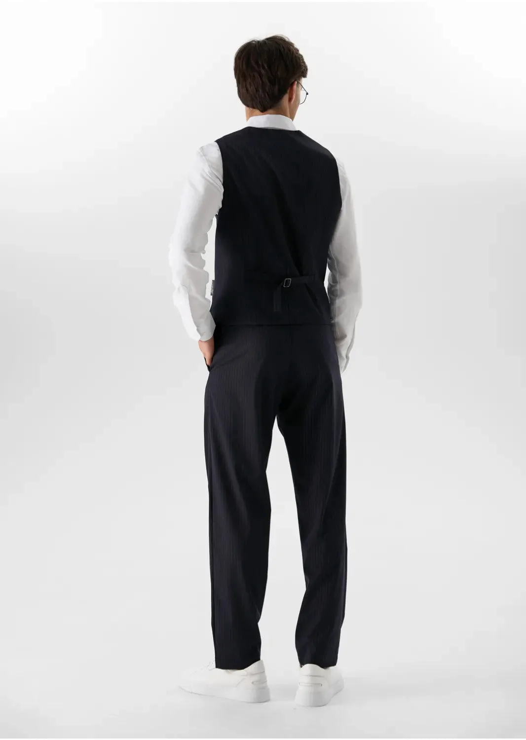 Fashion 2 Pieces Mens Stripe Suit Flat Notch Lapel Vest Suit For Wedding (Vest + Pants) sold by Mens Event Wear product image thumbnail 3