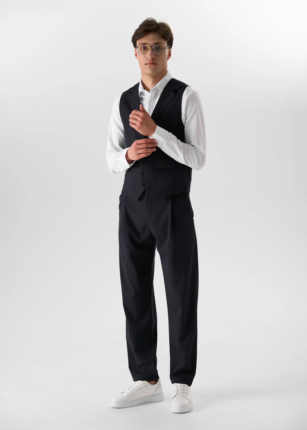Fashion 2 Pieces Mens Stripe Suit Flat Notch Lapel Vest Suit For Wedding (Vest + Pants) sold by Mens Event Wear product image thumbnail 2
