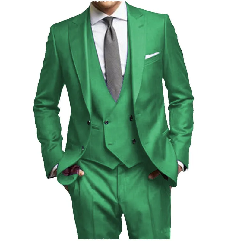 Fashion Men's 3 Pieces Slim Fit Solid Color Peak Lapel Tuxedos For Wedding (Blazer+vest+Pants) sold by Mens Event Wear