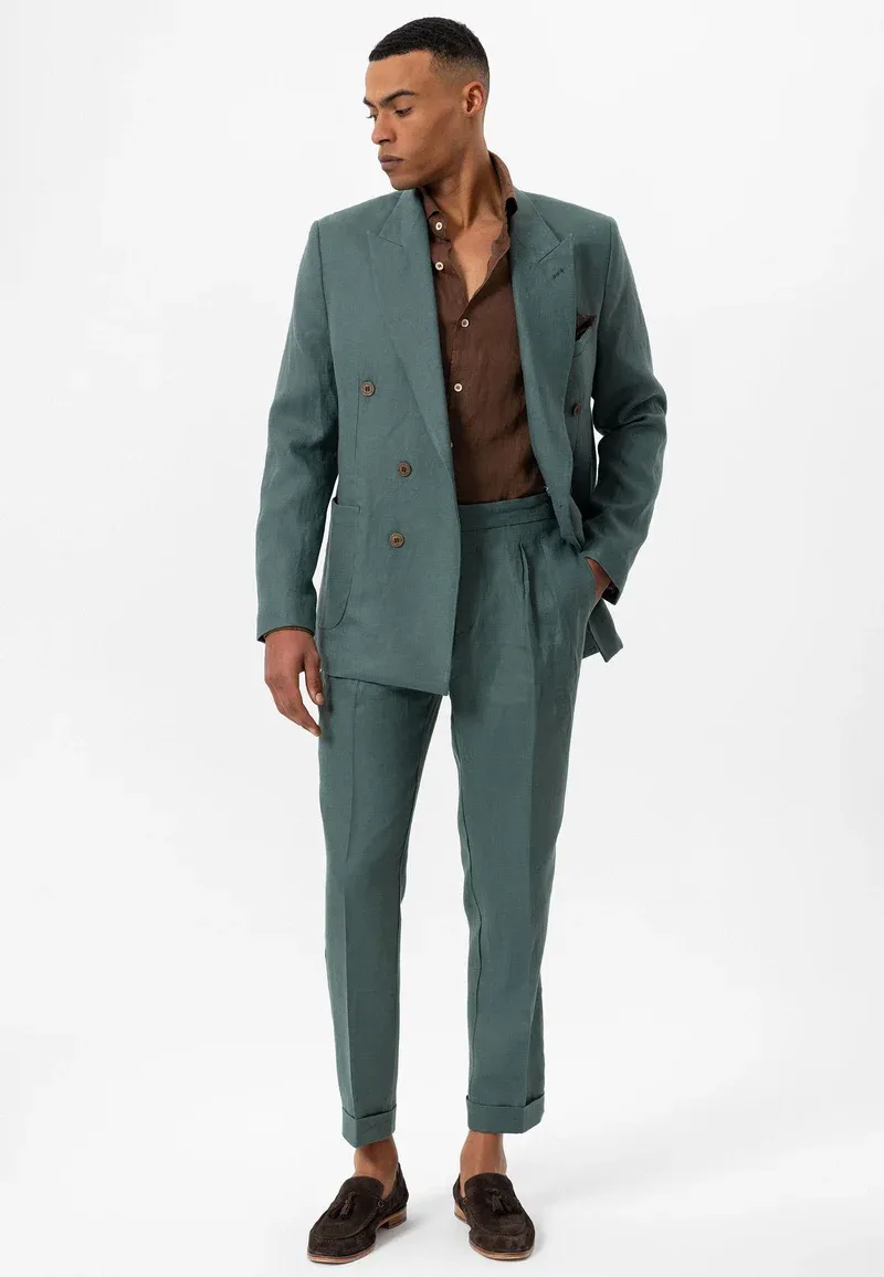 Formal 2 Pieces Mens Suit Flat Peak Lapel Tuxedos For Wedding (Blazer+Pants) sold by Mens Event Wear product image thumbnail 4