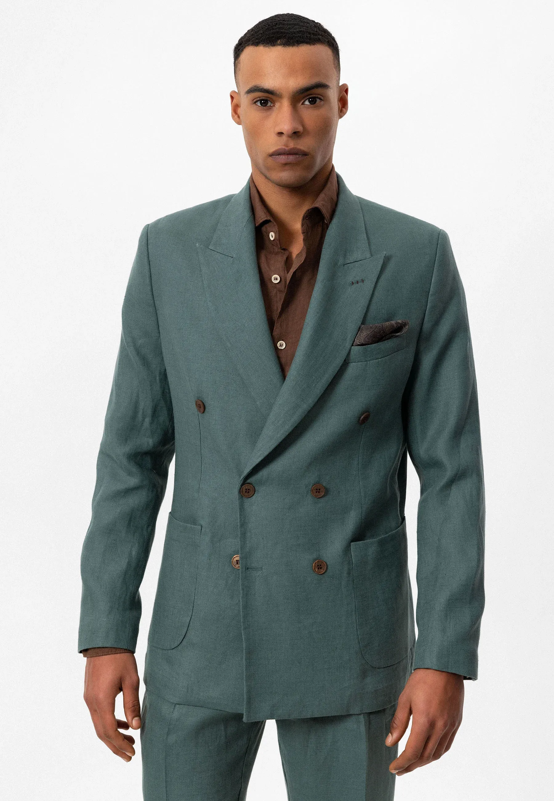 Formal 2 Pieces Mens Suit Flat Peak Lapel Tuxedos For Wedding (Blazer+Pants) sold by Mens Event Wear product image thumbnail 3