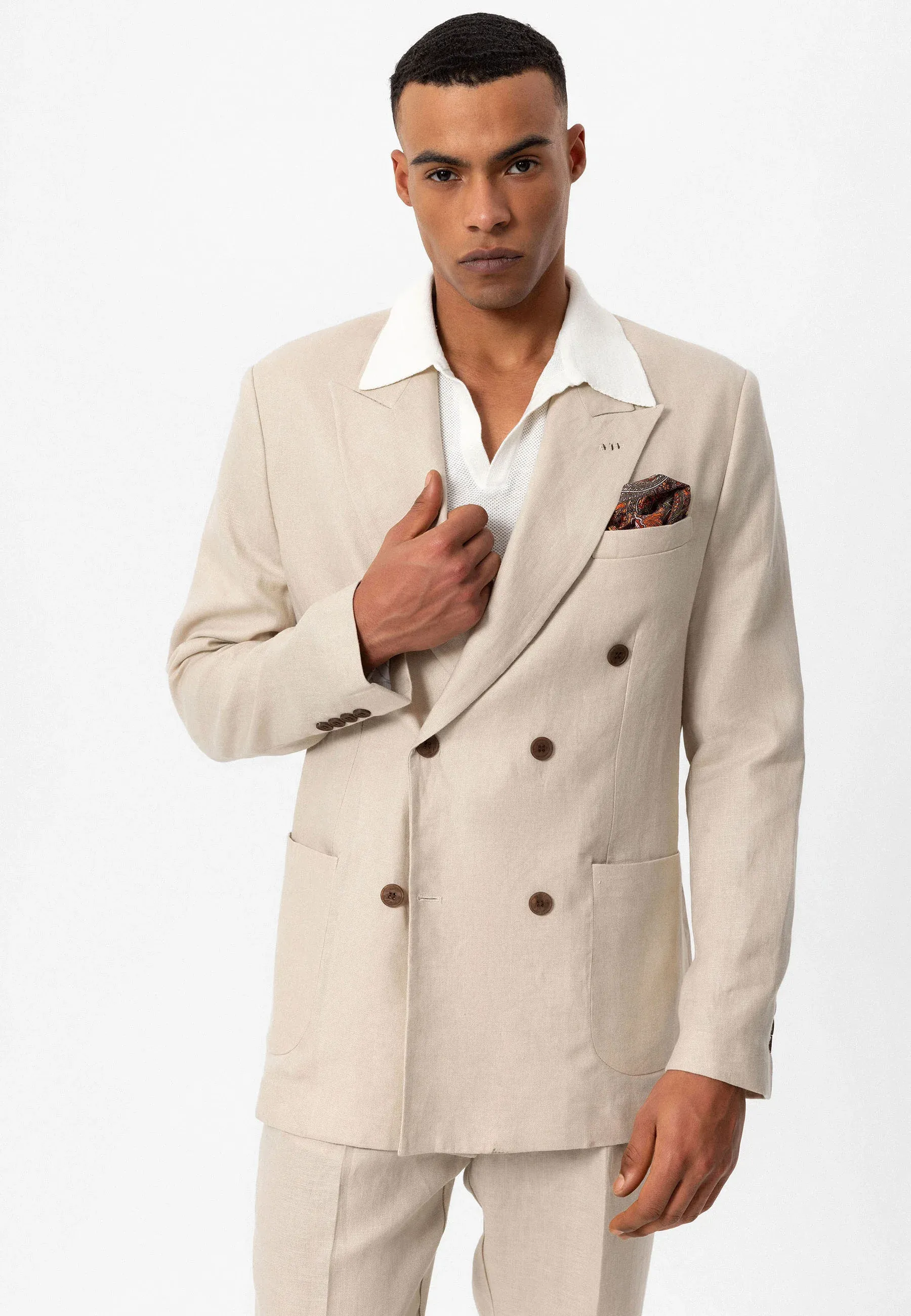 Formal 2 Pieces Mens Suit Flat Linen Peak Lapel Tuxedos For Wedding (Blazer+Pants) sold by Mens Event Wear