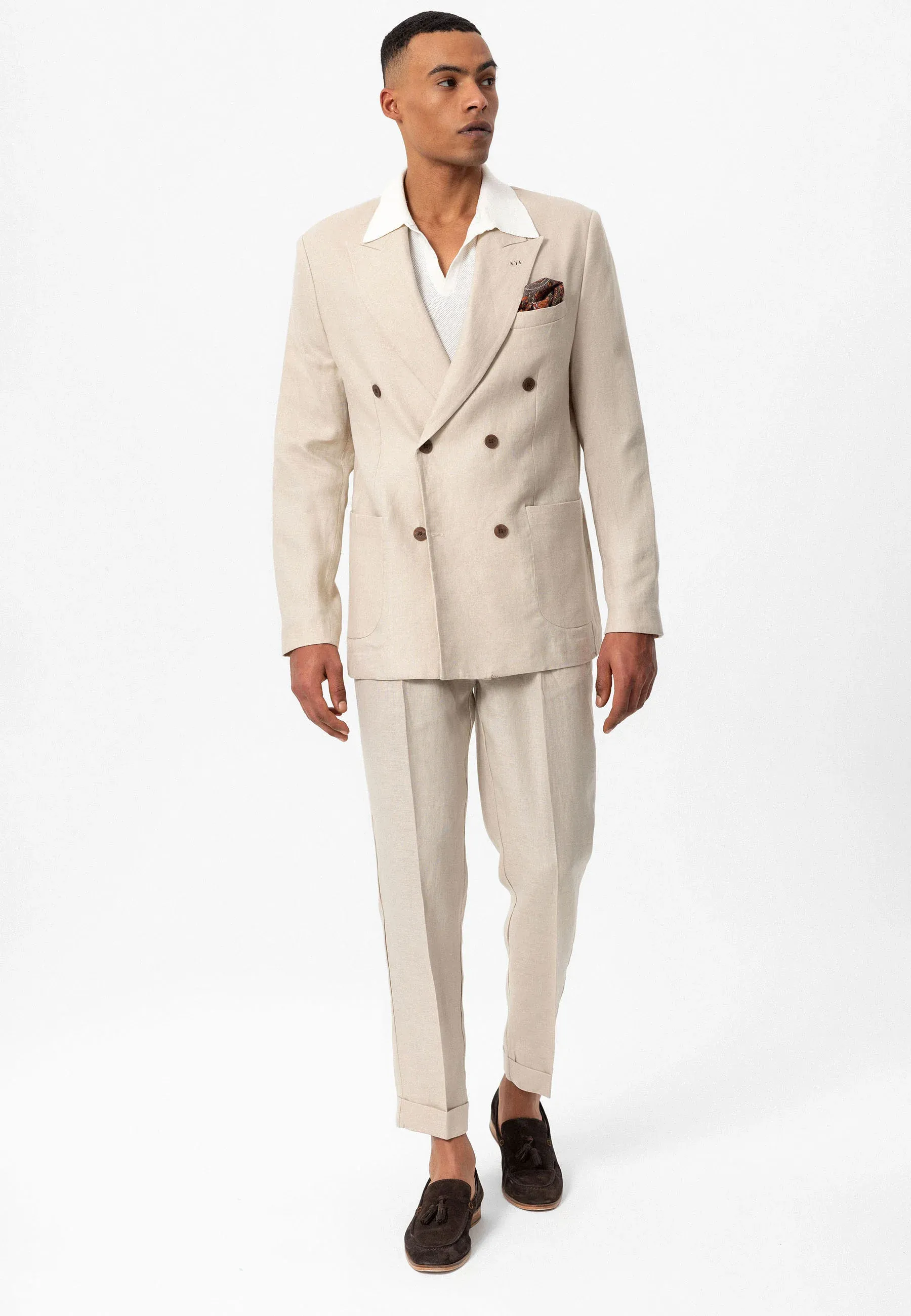 Formal 2 Pieces Mens Suit Flat Linen Peak Lapel Tuxedos For Wedding (Blazer+Pants) sold by Mens Event Wear product image thumbnail 2