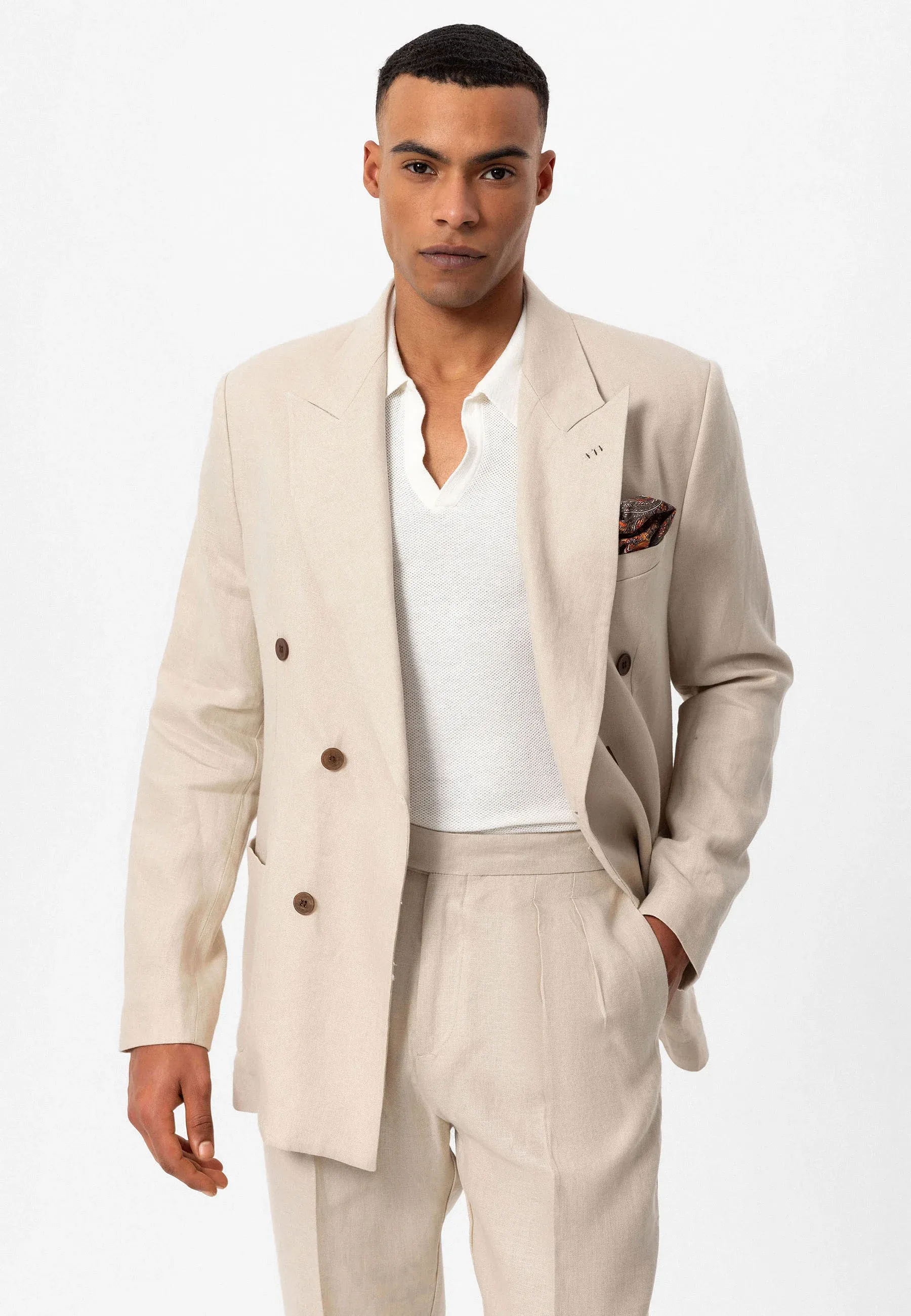 Formal 2 Pieces Mens Suit Flat Linen Peak Lapel Tuxedos For Wedding (Blazer+Pants) sold by Mens Event Wear product image thumbnail 4