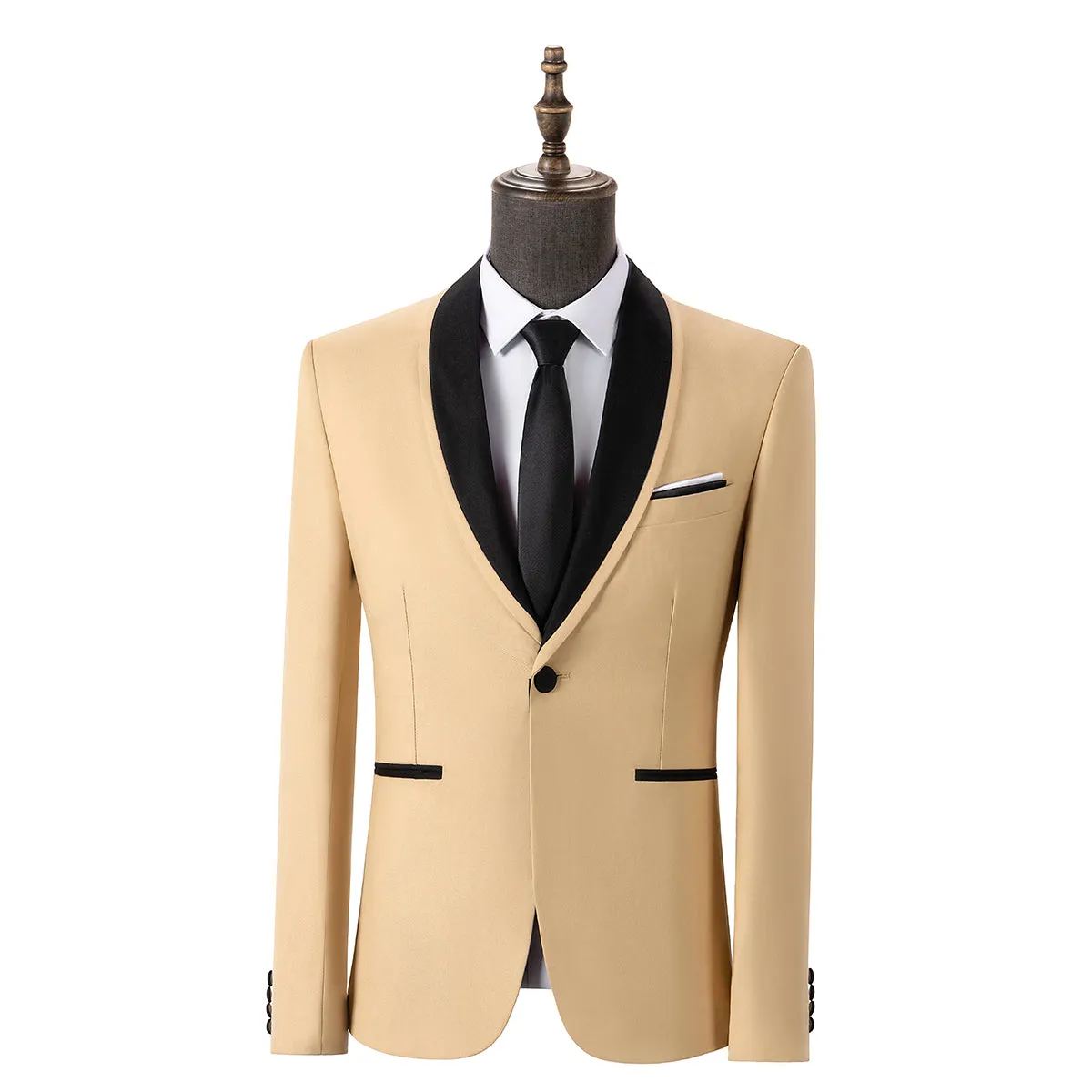 Formal 3 Pieces Mens Suit Flat Shawl Lapel Tuxedos (Blazer+vest+Pants) sold by Mens Event Wear