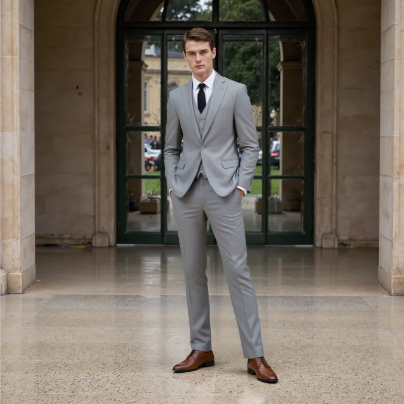 Fashion Men's 3 Pieces Flat Notch Lapel Tuxedos For Party (Blazer+vest+Pants) sold by Mens Event Wear