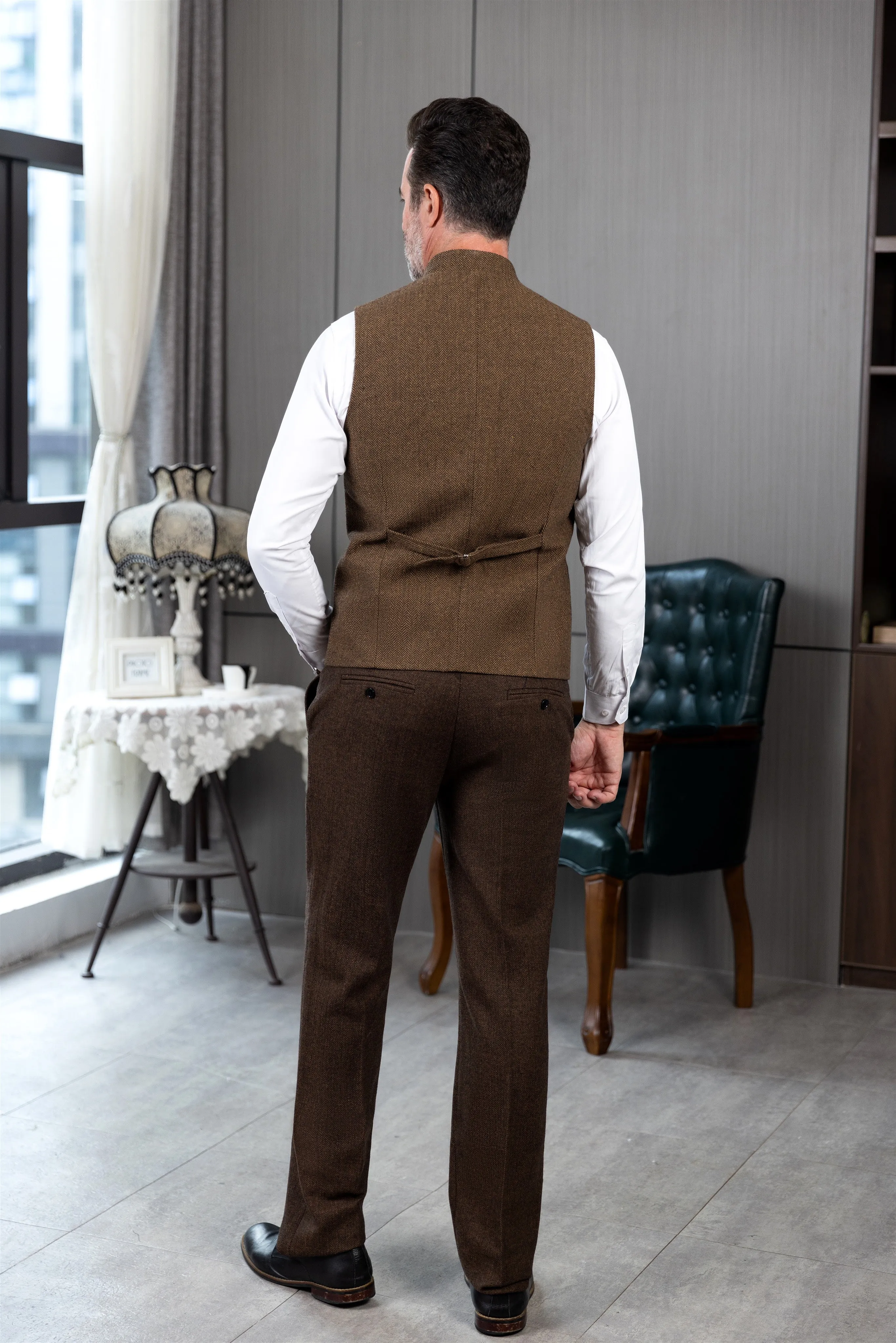 Casual Men's Slim Fit herringbone Stand Collar Waistcoat sold by Mens Event Wear product image thumbnail 4