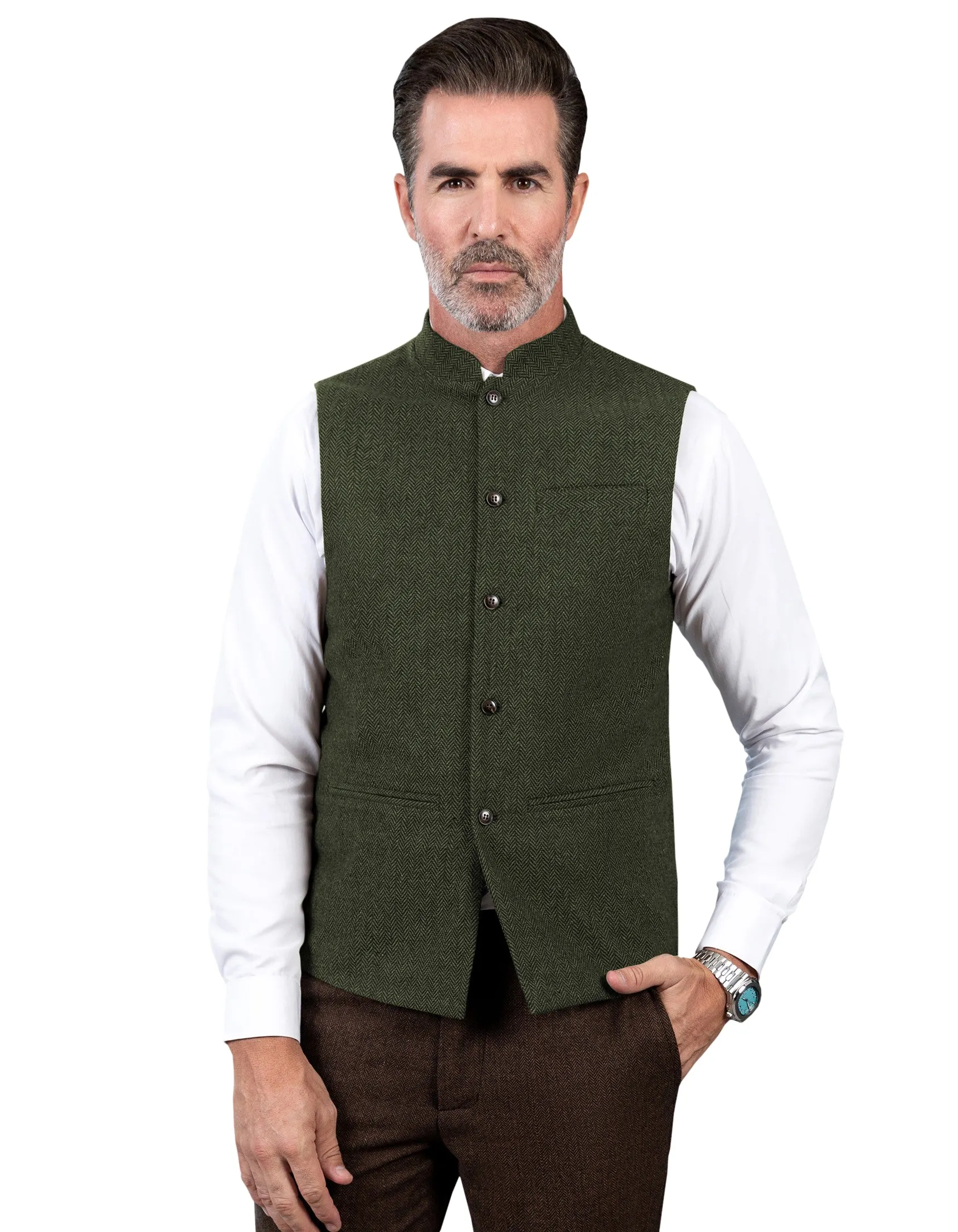 Casual Men's Slim Fit herringbone Stand Collar Waistcoat sold by Mens Event Wear product image thumbnail 5
