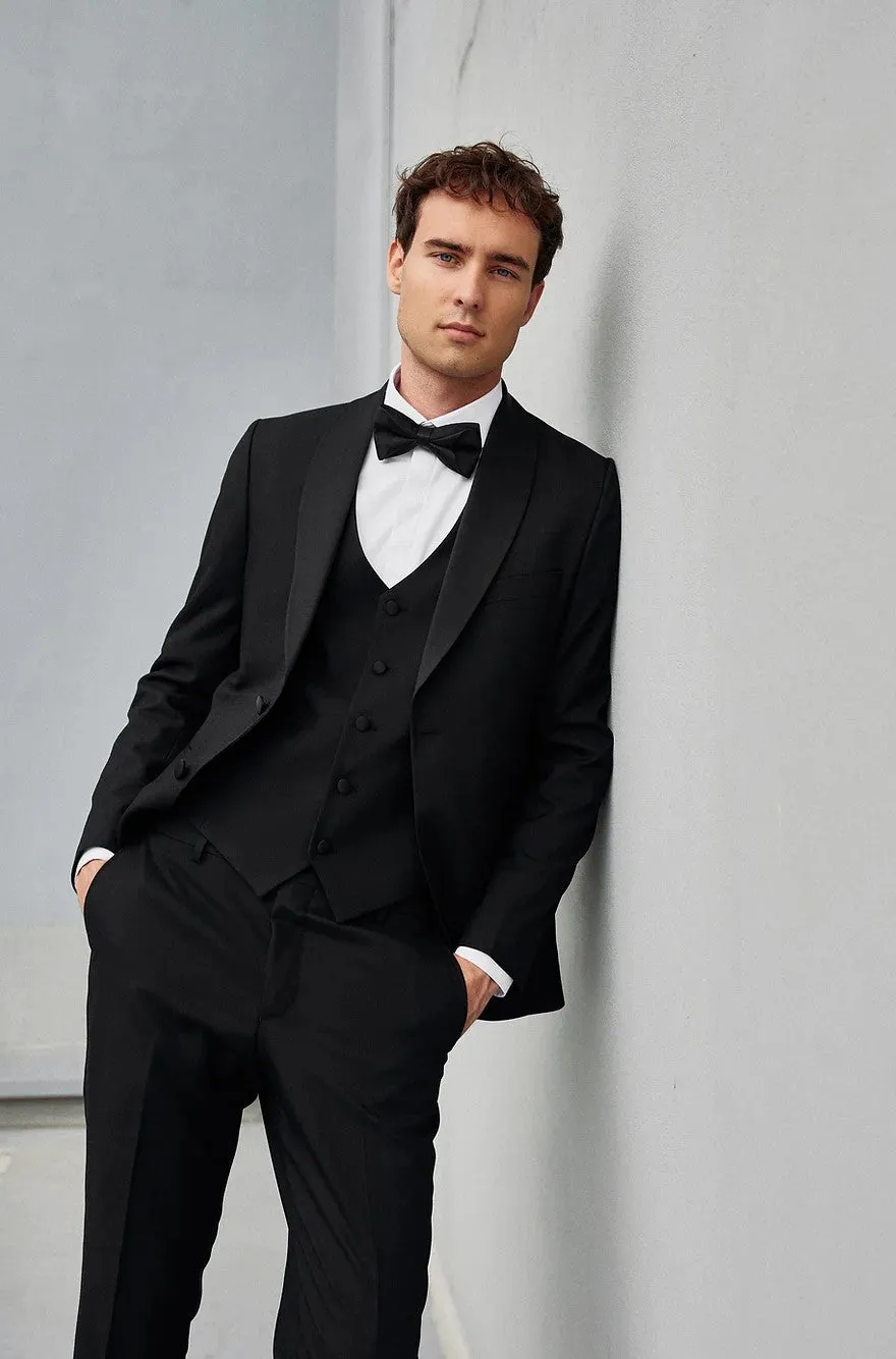 Formal 3 Pieces Mens Suit Flat Shawl Lapel Tuxedos (Blazer+vest+Pants) sold by Mens Event Wear product image thumbnail 4