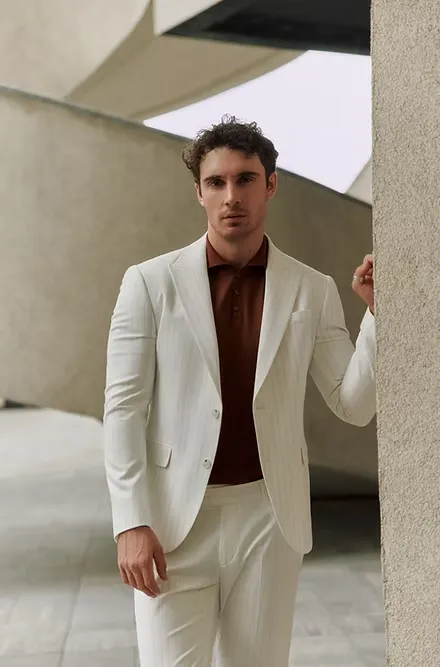 Formal Men's 2 Pieces Mens Suit Peak Lapel Striped Tuxedos (Blazer+Pants) sold by Mens Event Wear