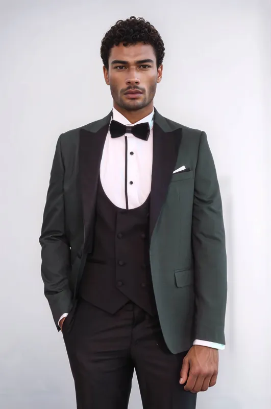 Formal Men's Suits Slim Fit 3 Pieces Peak Lapel Tuxedos (Blazer+Vest+ Pant) sold by Mens Event Wear