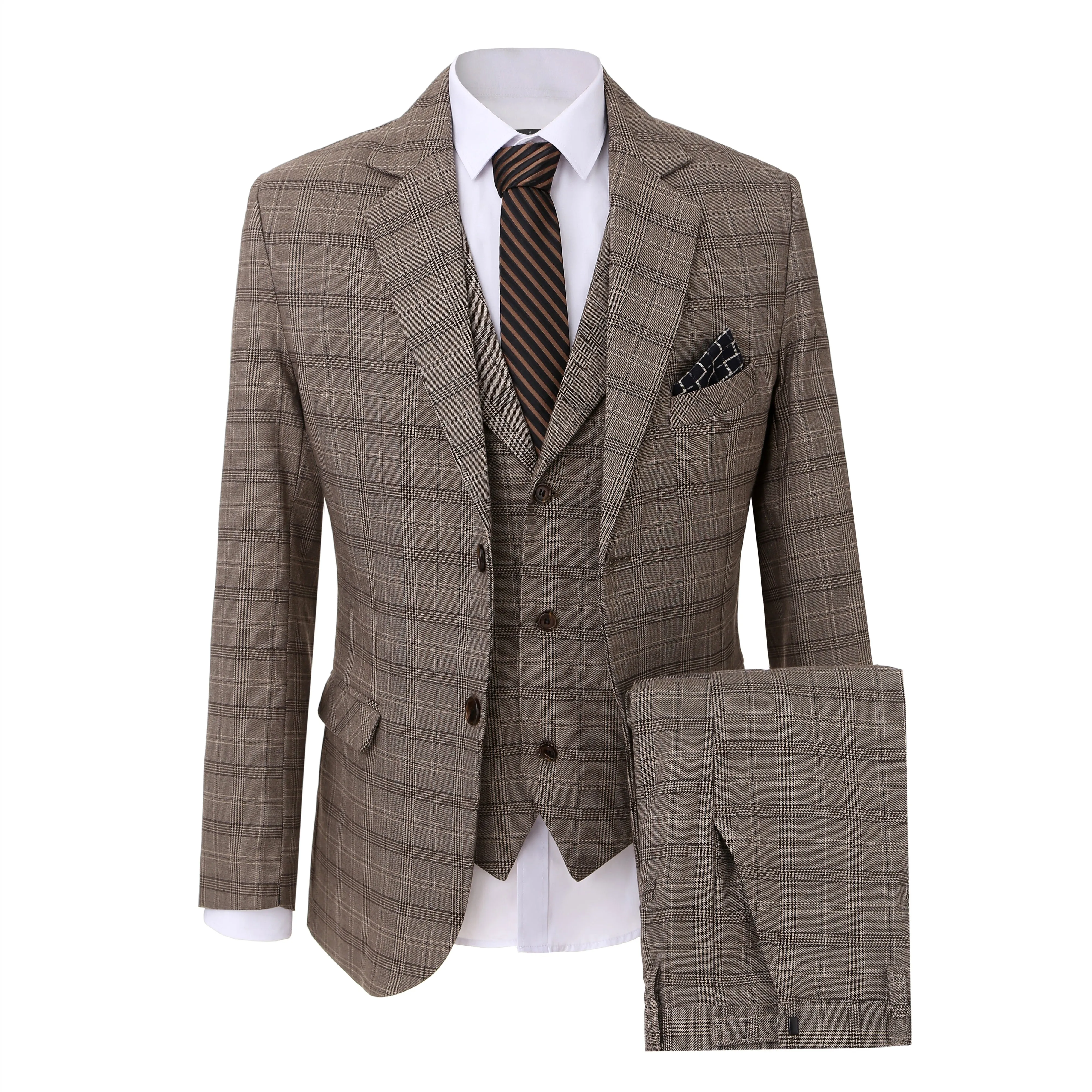 Men's 3 Pieces Formal Plaid Notch Lapel Suit (Blazer+Vest+Pants) sold by Mens Event Wear
