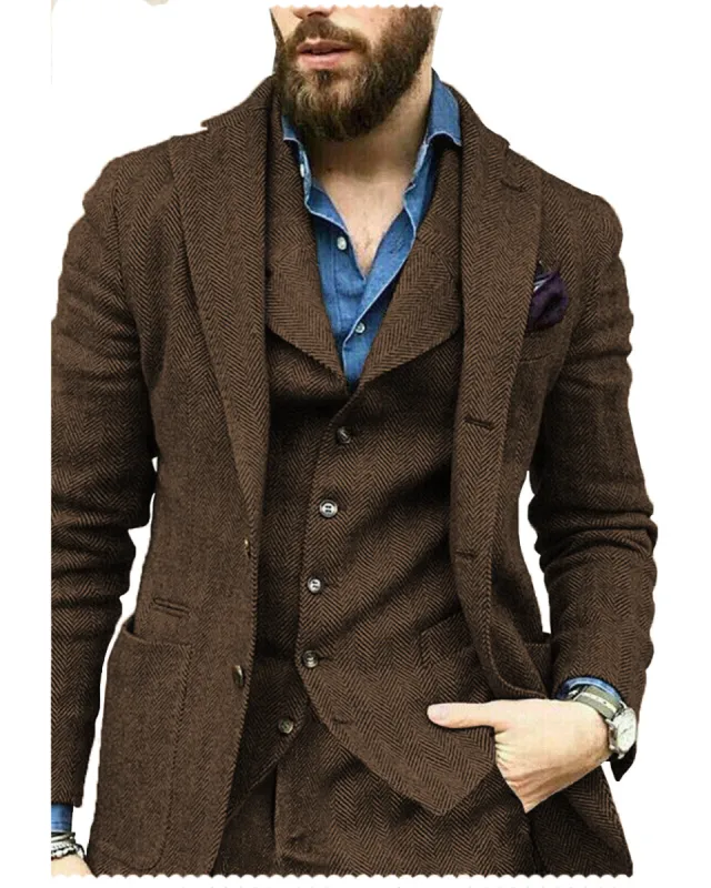 Fashion 3 Pieces Mens Suit Herringbone Notch Lapel For Wedding (Blazer+vest+Pants) sold by Mens Event Wear