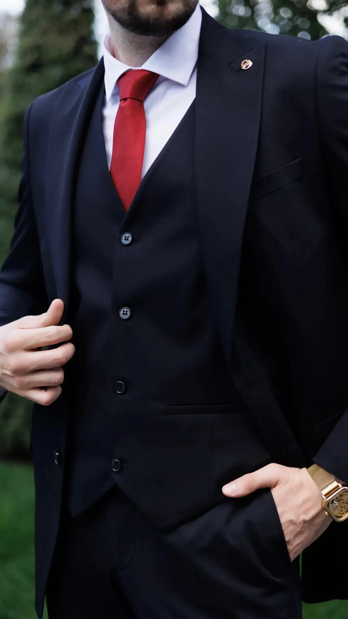 Fashion Men's 3 Pieces Flat Peak Lapel Tuxedos For Party (Blazer+vest+Pants) sold by Mens Event Wear product image thumbnail 4