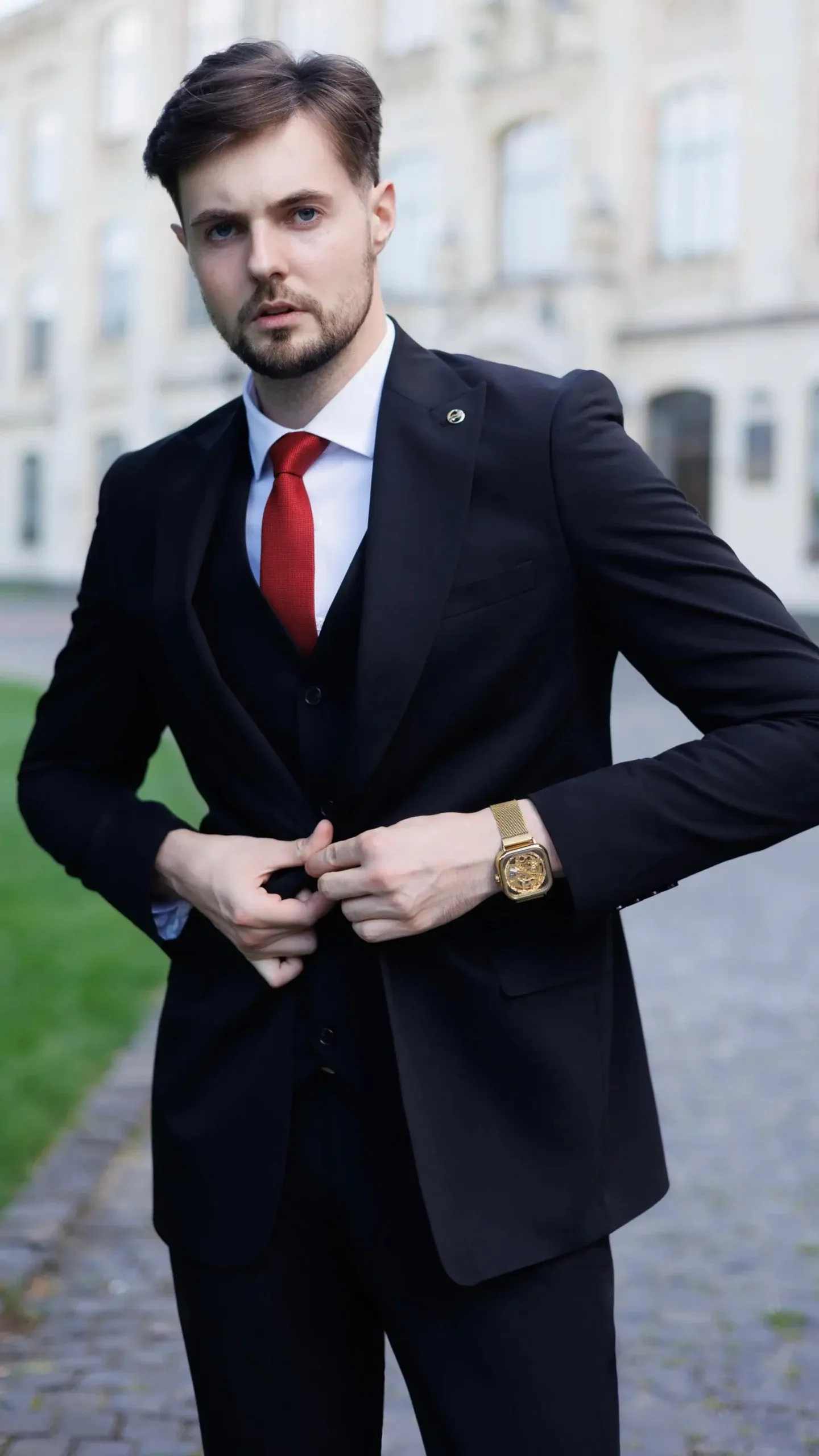 Fashion Men's 3 Pieces Flat Peak Lapel Tuxedos For Party (Blazer+vest+Pants) sold by Mens Event Wear product image thumbnail 2