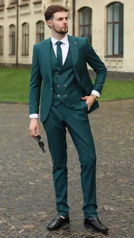 Formal Men's Suits Slim Fit 3 Pieces Peak Lapel Tuxedos (Blazer+Vest+ Pant) sold by Mens Event Wear