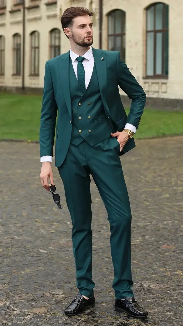 Formal Men's Suits Slim Fit 3 Pieces Peak Lapel Tuxedos (Blazer+Vest+ Pant) sold by Mens Event Wear