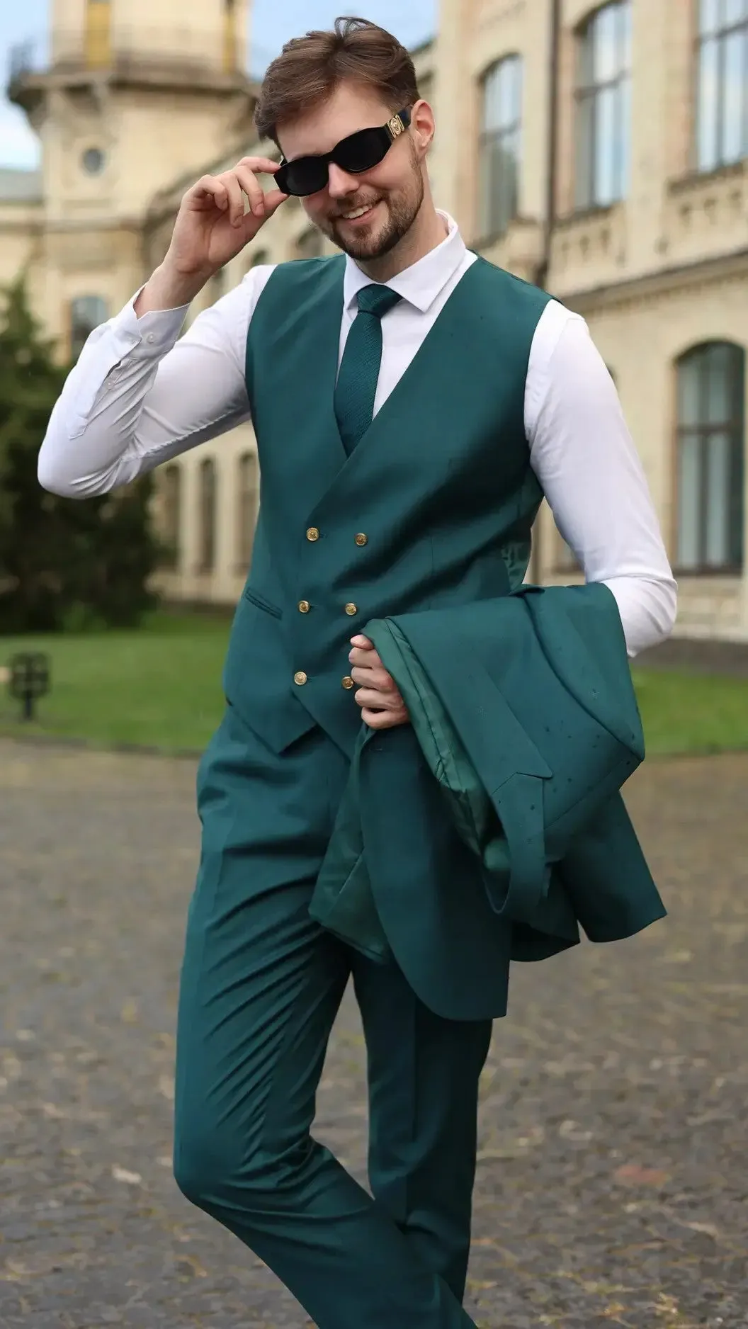 Formal Men's Suits Slim Fit 3 Pieces Peak Lapel Tuxedos (Blazer+Vest+ Pant) sold by Mens Event Wear product image thumbnail 2