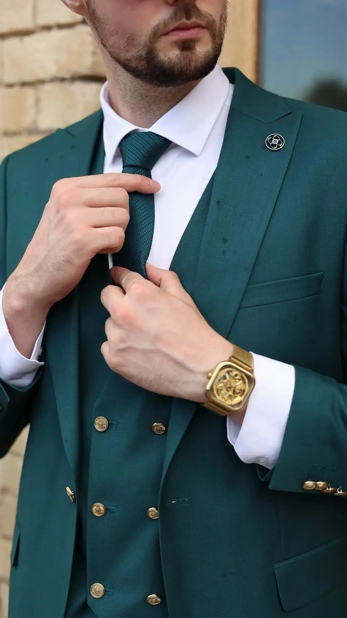 Formal Men's Suits Slim Fit 3 Pieces Peak Lapel Tuxedos (Blazer+Vest+ Pant) sold by Mens Event Wear product image thumbnail 3