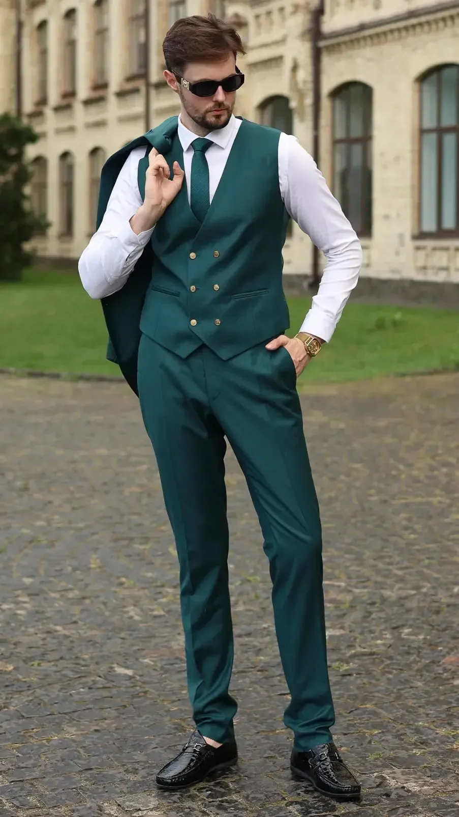 Formal Men's Suits Slim Fit 3 Pieces Peak Lapel Tuxedos (Blazer+Vest+ Pant) sold by Mens Event Wear product image thumbnail 4