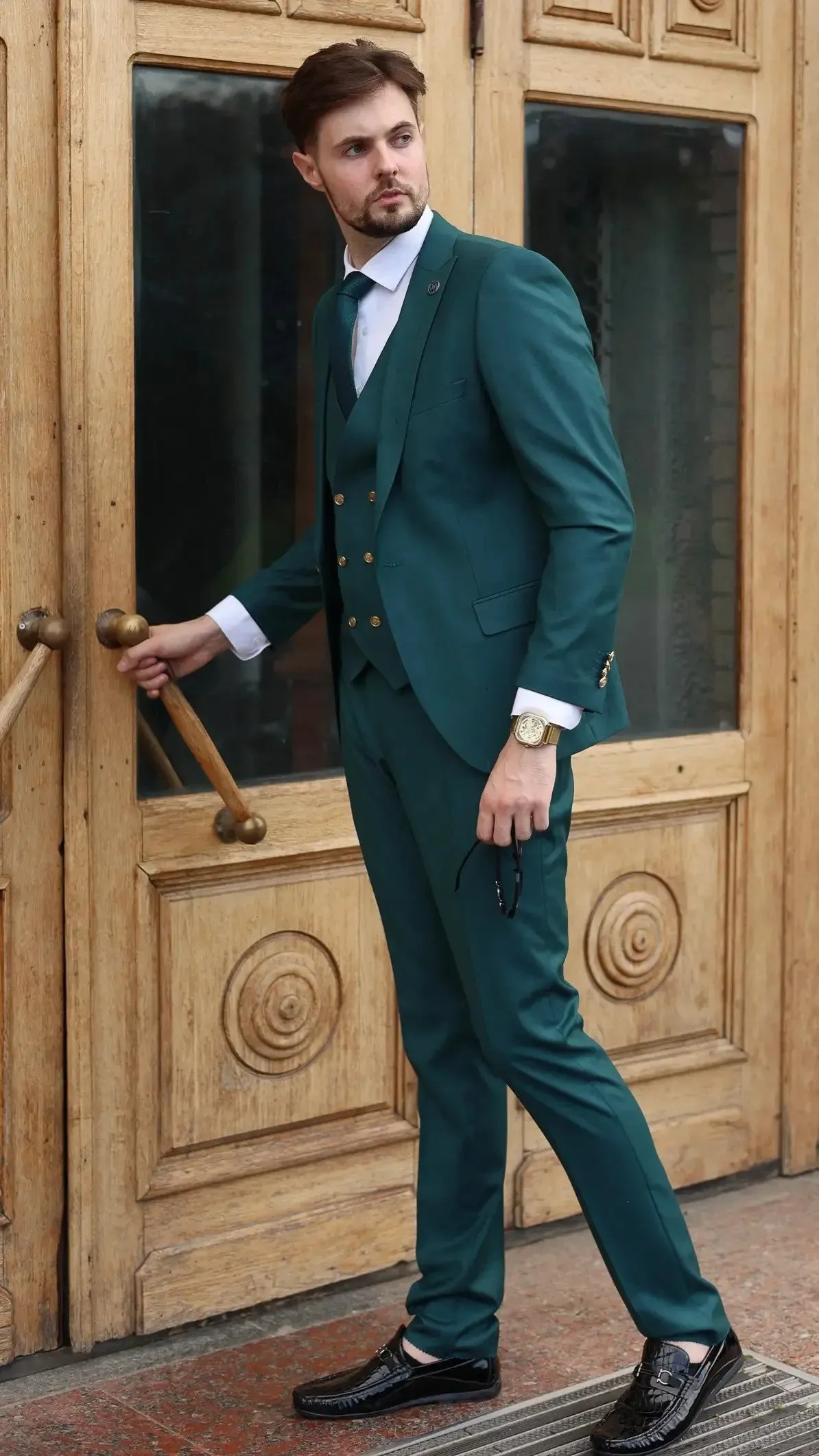 Formal Men's Suits Slim Fit 3 Pieces Peak Lapel Tuxedos (Blazer+Vest+ Pant) sold by Mens Event Wear product image thumbnail 5