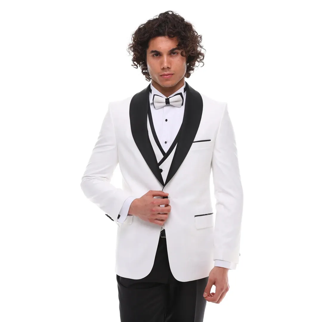 Formal 3 Pieces Mens Suit Flat Shawl Lapel Tuxedos (Blazer+vest+Pants) sold by Mens Event Wear