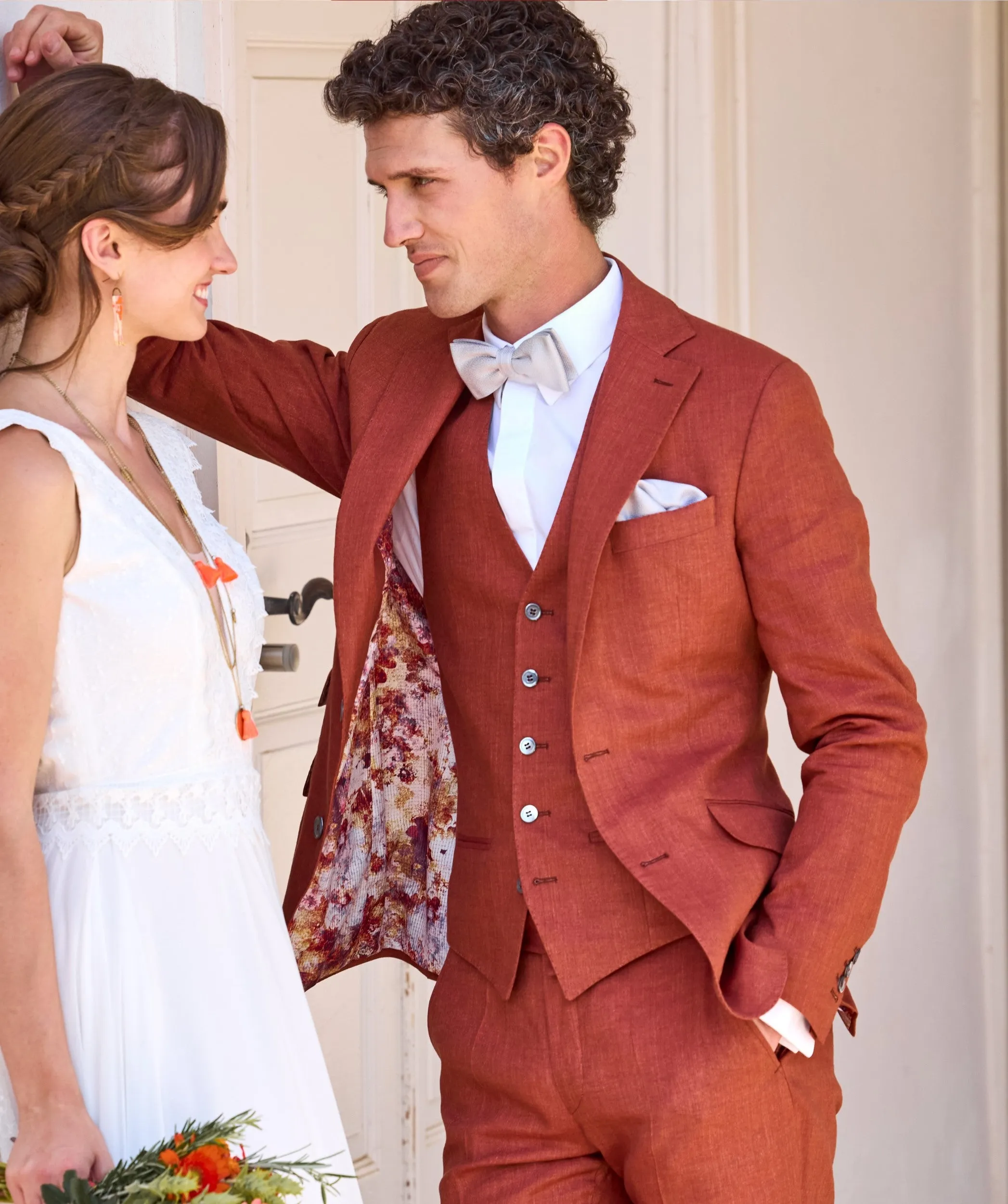 Formal 3 Pieces Mens Suit Flat Linen Notch Lapel Suit(Blazer+Vest+Pants) sold by Mens Event Wear product image thumbnail 3