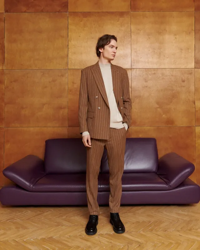 Formal Men's 2 Pieces Mens Suit Peak Lapel Striped Tuxedos (Blazer+Pants) sold by Mens Event Wear