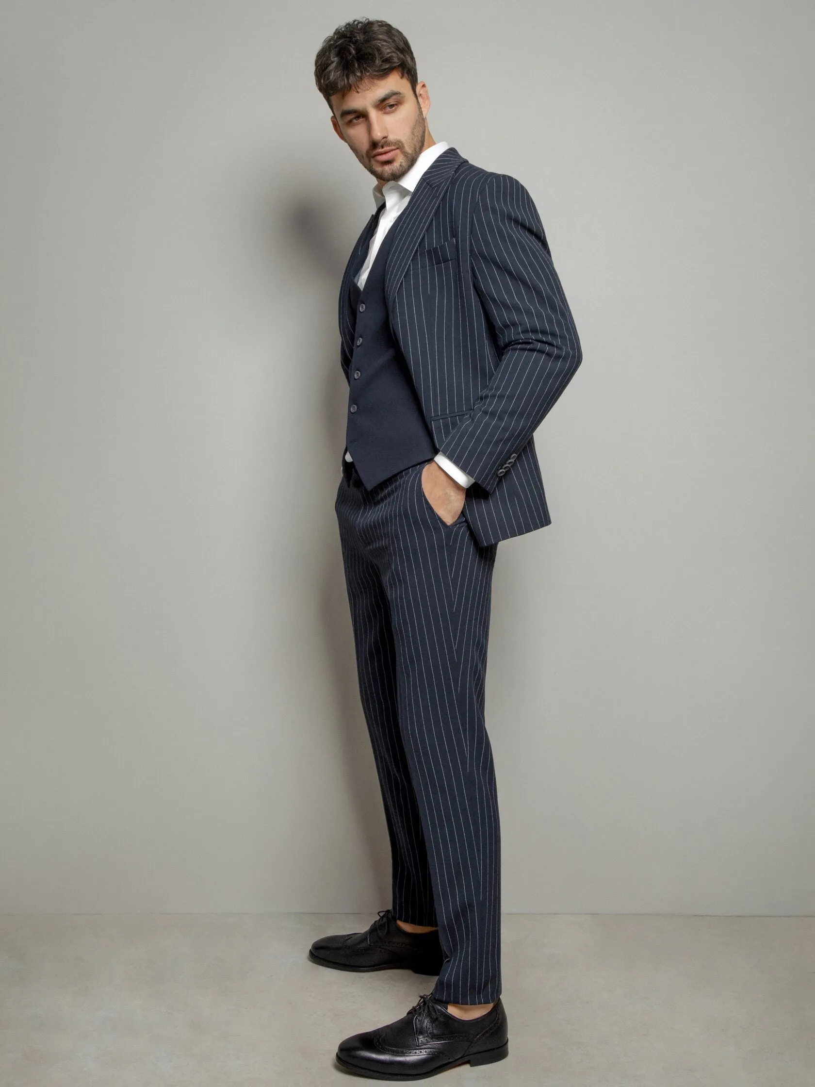 Formal Men's 3 Pieces Mens Suit Notch Lapel Striped Tuxedos (Blazer+Vest+Pants) sold by Mens Event Wear product image thumbnail 4