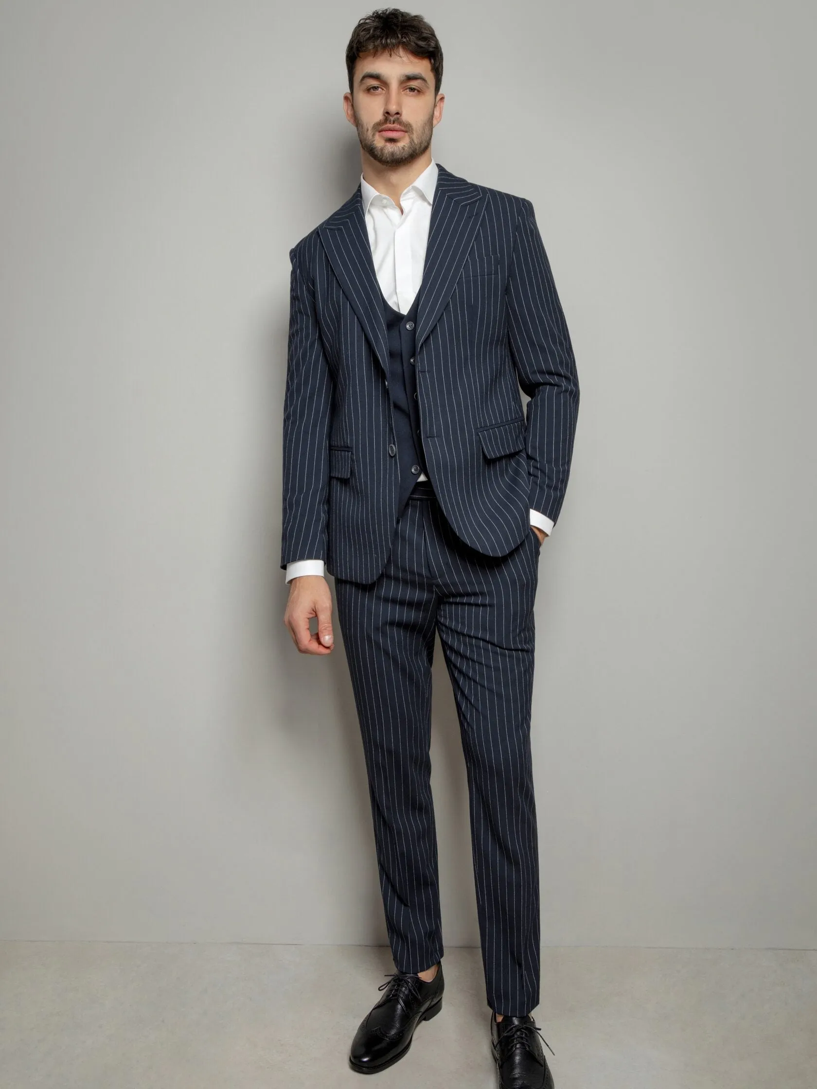 Formal Men's 3 Pieces Mens Suit Notch Lapel Striped Tuxedos (Blazer+Vest+Pants) sold by Mens Event Wear