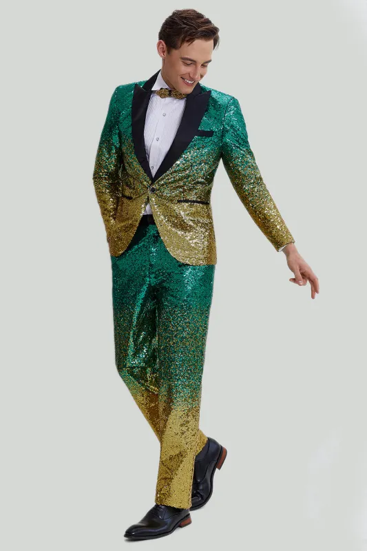 Fashion Men's Gradient Sequined Tuxedo Suit Peak lapel Men's Suit (Blazer + Pants) sold by Mens Event Wear