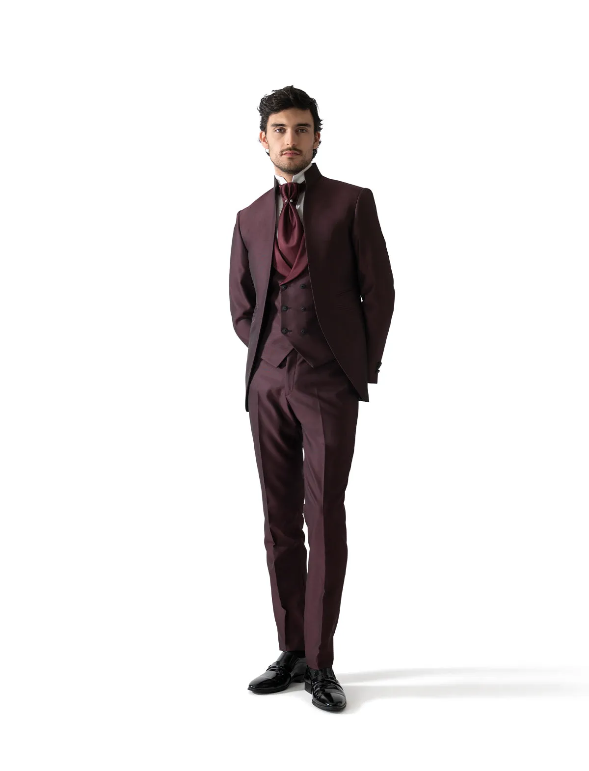 Fashion 3 Piece Men's Slim Fit Solid Color Stand Collar Wedding Suit (Blazer+vest+Pants) sold by Mens Event Wear product image thumbnail 2