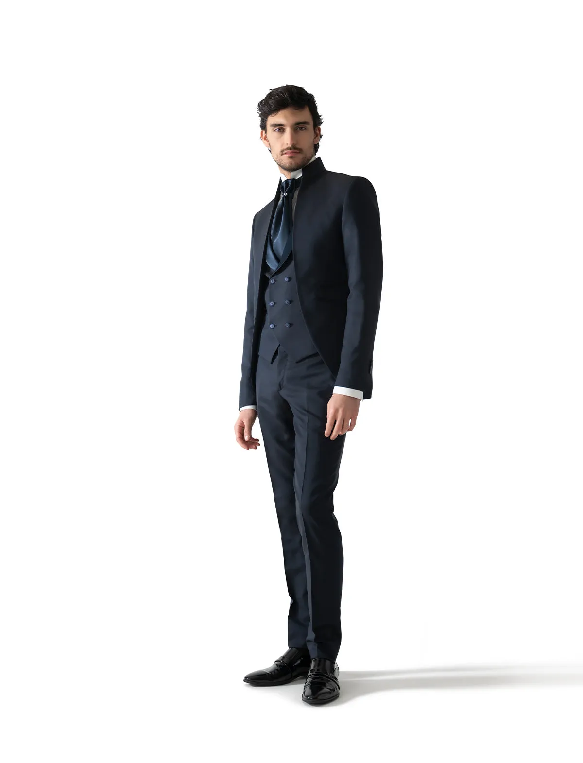 Fashion 3 Piece Men's Slim Fit Solid Color Stand Collar Wedding Suit (Blazer+vest+Pants) sold by Mens Event Wear