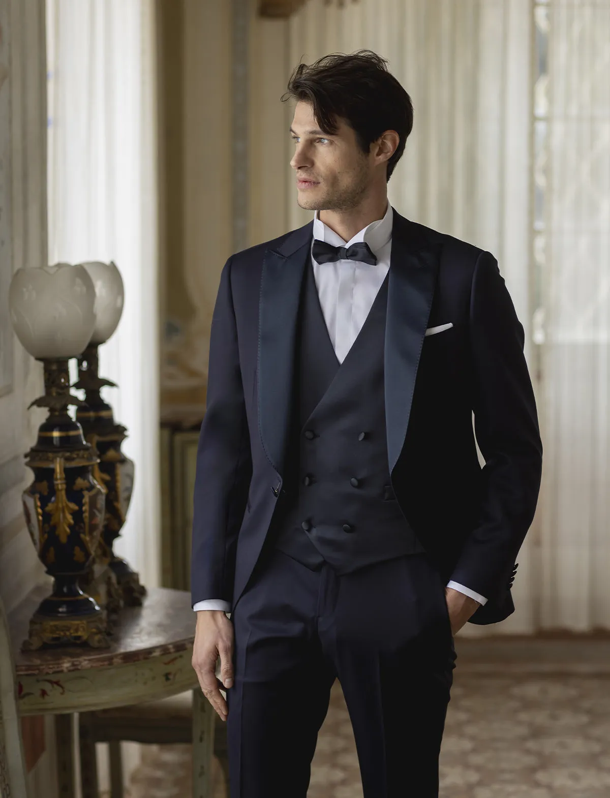 Formal Men's Suits Slim Fit 3 Pieces Peak Lapel Tuxedos (Blazer+Vest+ Pant) sold by Mens Event Wear