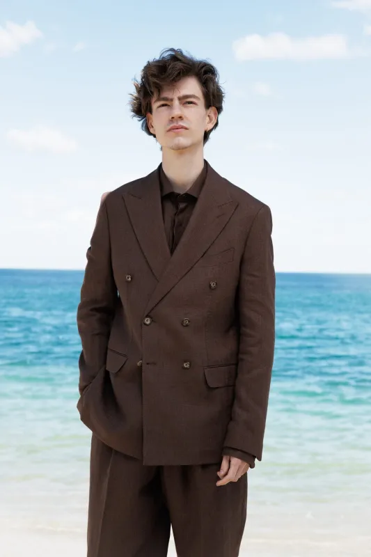 Formal 2 Pieces Mens Suit Flat Linen Peak Lapel Tuxedos For Wedding (Blazer+Pants) sold by Mens Event Wear