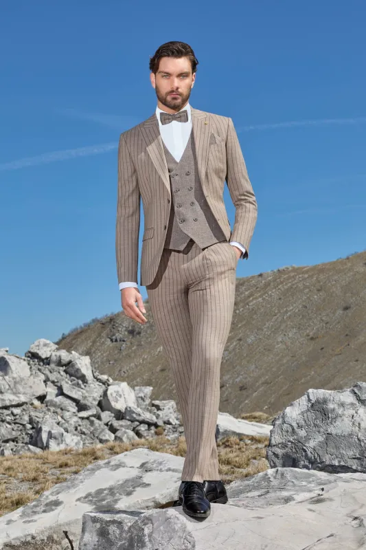 Formal Men's 3 Pieces Mens Suit Notch Lapel Striped Tuxedos (Blazer+Vest+Pants) sold by Mens Event Wear