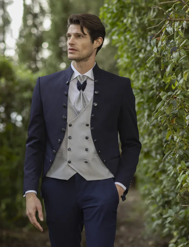 Fashion 3 Piece Men's Slim Fit Solid Color Stand Collar Wedding Suit (Blazer+vest+Pants) sold by Mens Event Wear