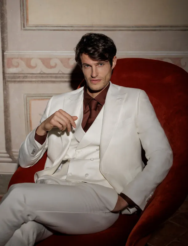 Formal Men's Suits Slim Fit 3 Pieces Peak Lapel Tuxedos (Blazer+Vest+ Pant) sold by Mens Event Wear