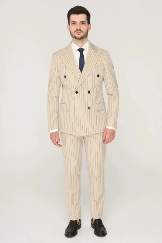 Formal Men's 2 Pieces Mens Suit Peak Lapel Striped Tuxedos (Blazer+Pants) sold by Mens Event Wear
