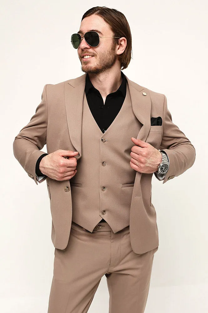 Fashion Men's 3 Pieces Flat Peak Lapel Tuxedos For Party (Blazer+vest+Pants) sold by Mens Event Wear