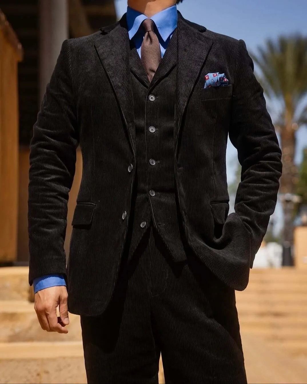 Formal 3 Pieces Mens Suit Corduroy Notch Lapel Tuxedos For Wedding (Blazer+Vest+Pants) sold by Mens Event Wear product image thumbnail 2