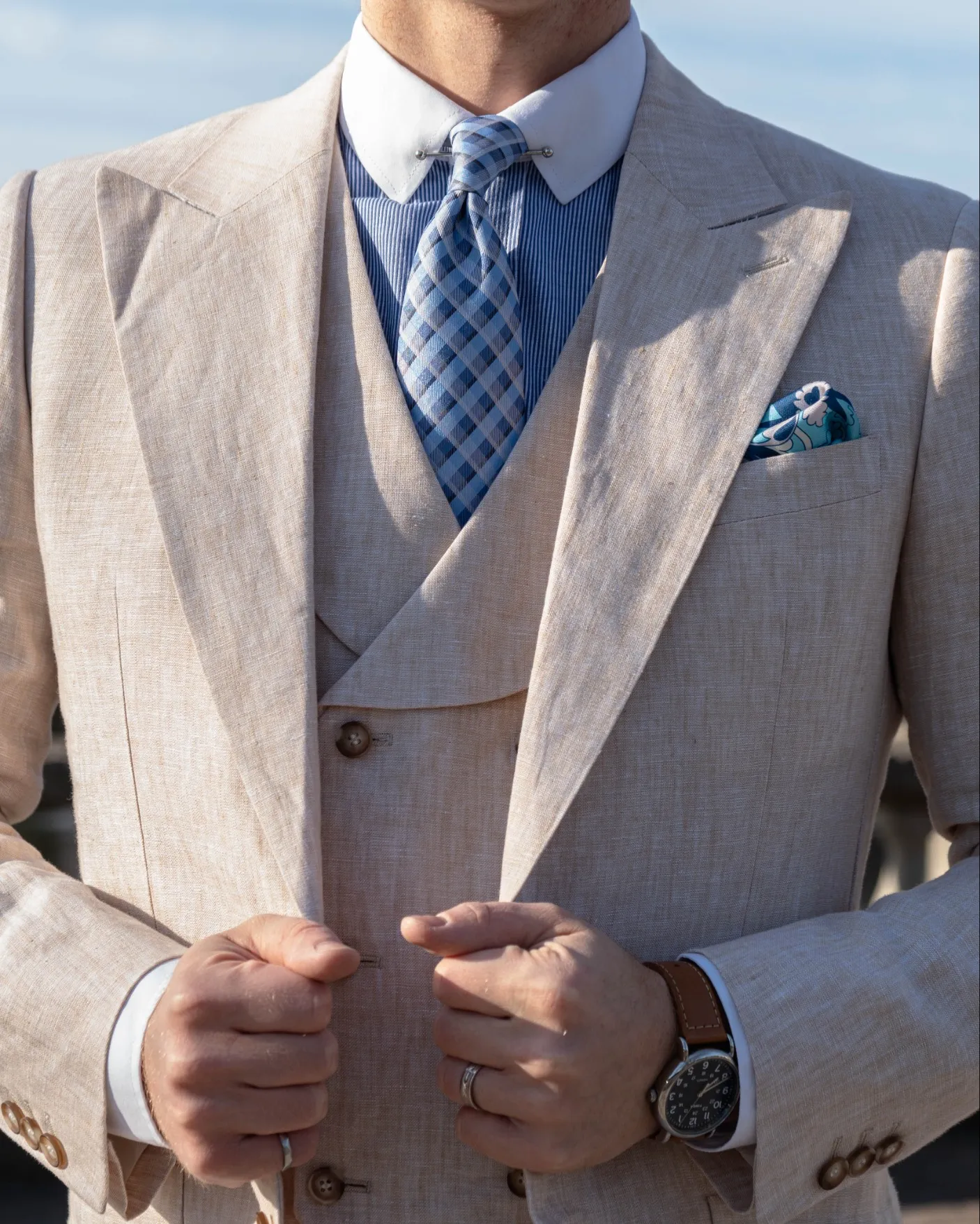 Casual 3 Pieces Mens Suit Flat Linen Peak Lapel Suit(Blazer+Vest+ Pant) sold by Mens Event Wear product image thumbnail 3