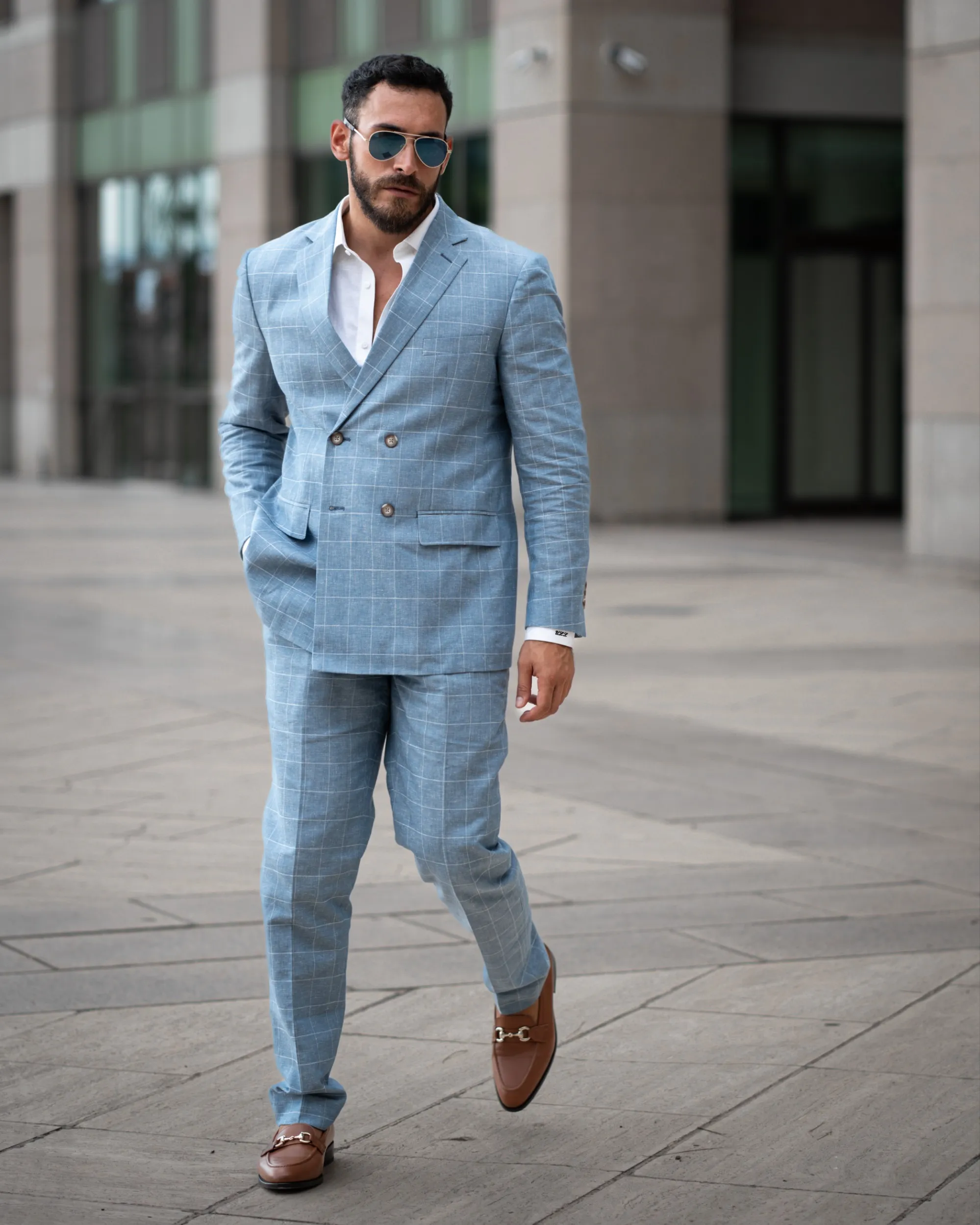 Men's 2 Pieces Formal Plaid Peak Lapel Double Breasted Suit (Blazer+Pants) sold by Mens Event Wear product image thumbnail 3