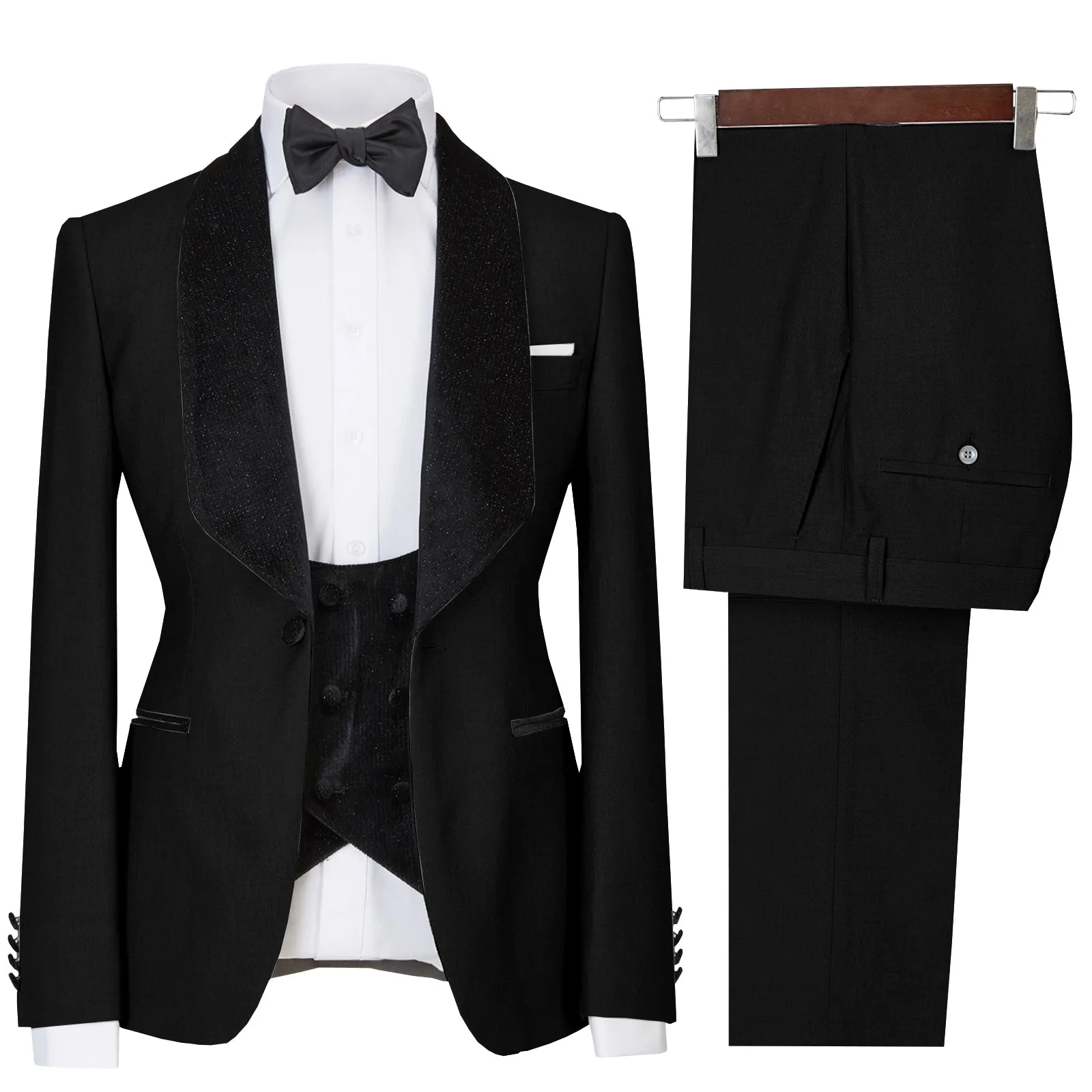 Menseventwear Formal 3 Pieces Mens Suit Flat Shawl Lapel Tuxedos (Blazer+vest+Pants) sold by Mens Event Wear product image thumbnail 4