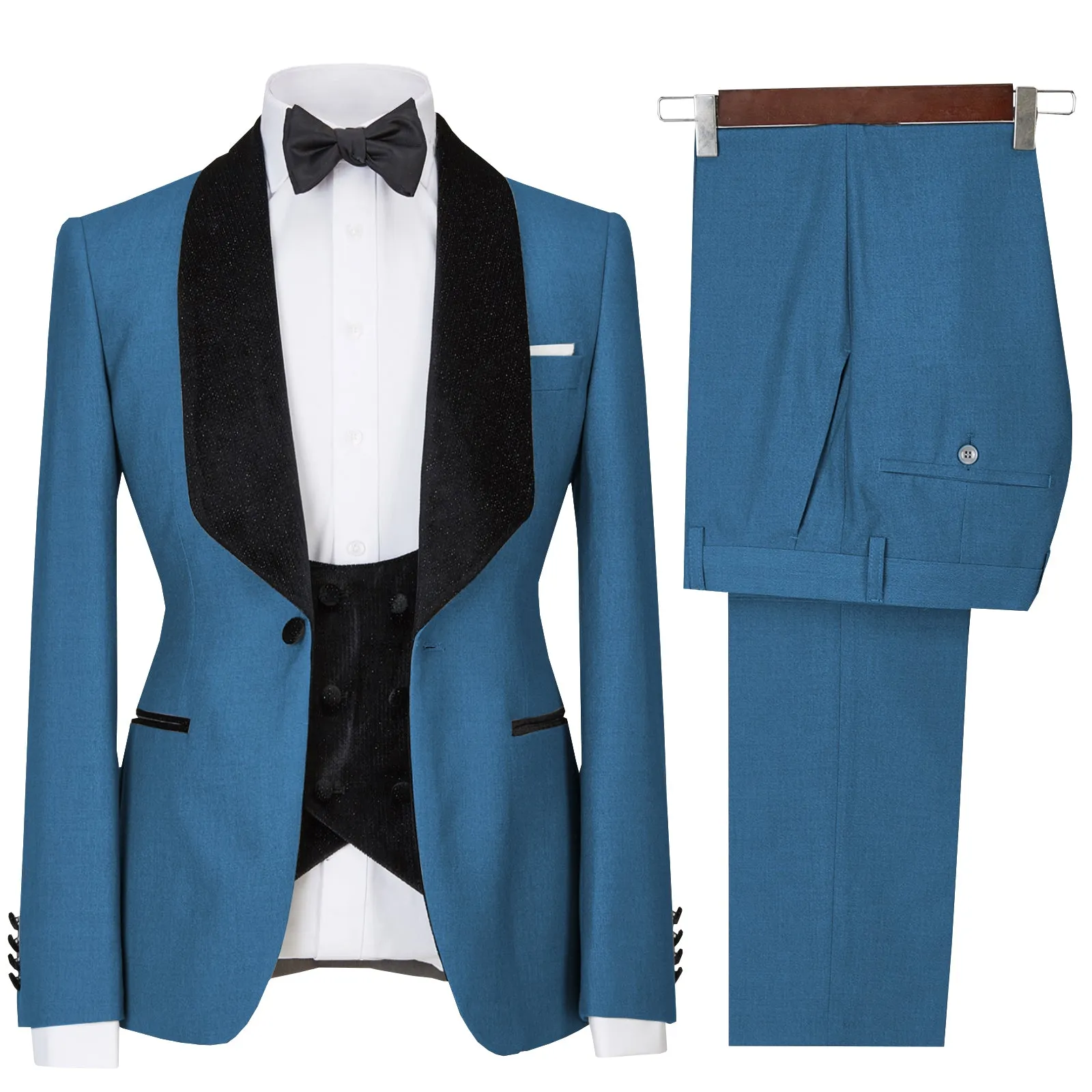 Menseventwear Formal 3 Pieces Mens Suit Flat Shawl Lapel Tuxedos (Blazer+vest+Pants) sold by Mens Event Wear product image thumbnail 5