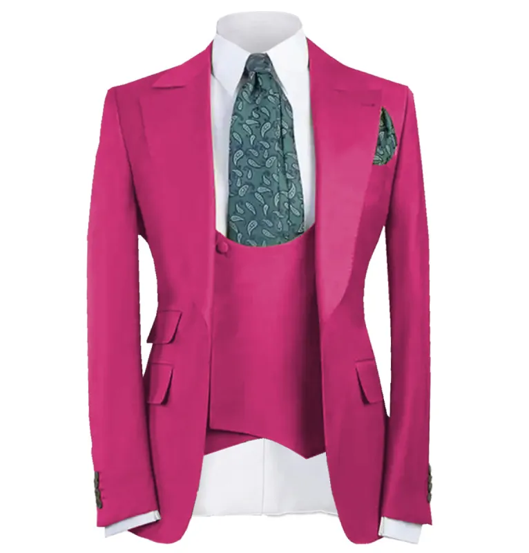 Fashion Men's 3 Piece Men's Suit Solid Color Flat Notch Lapel Tuxedo (Blazer + Vest + Pants) sold by Mens Event Wear